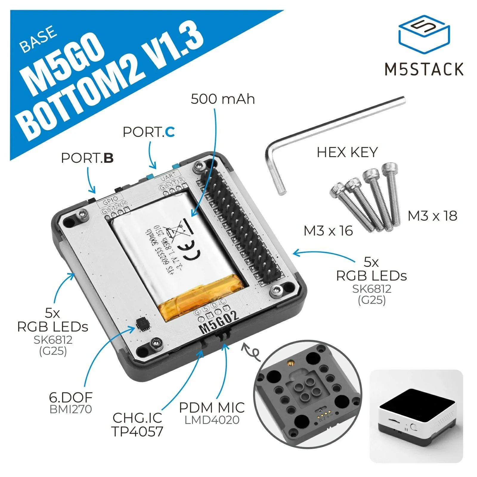 Base M5Stack M5GO Bottom2 v1.3 - M5Stack Core2 avaliação e preço